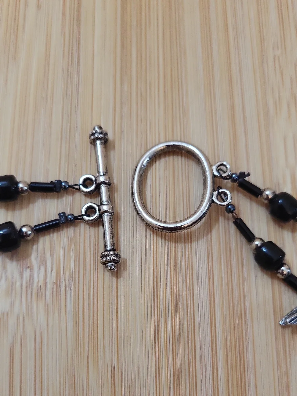 Double Strand Hematite, Black Agate, Silver Hummingbird Necklace